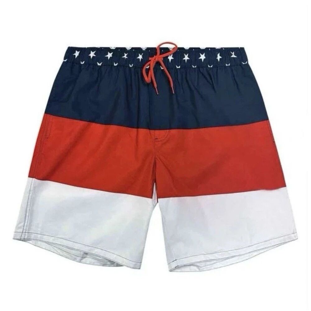 Dream Wave Stars Stripes Swim Trunks Red White Blue Patriotic Sz L Quick Dry NWT